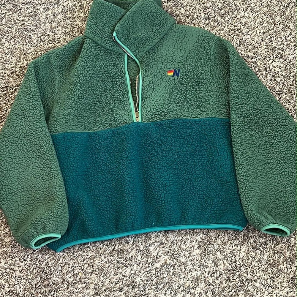 Aviator Nation Green Two-Tone Sherpa Pullover Jacket